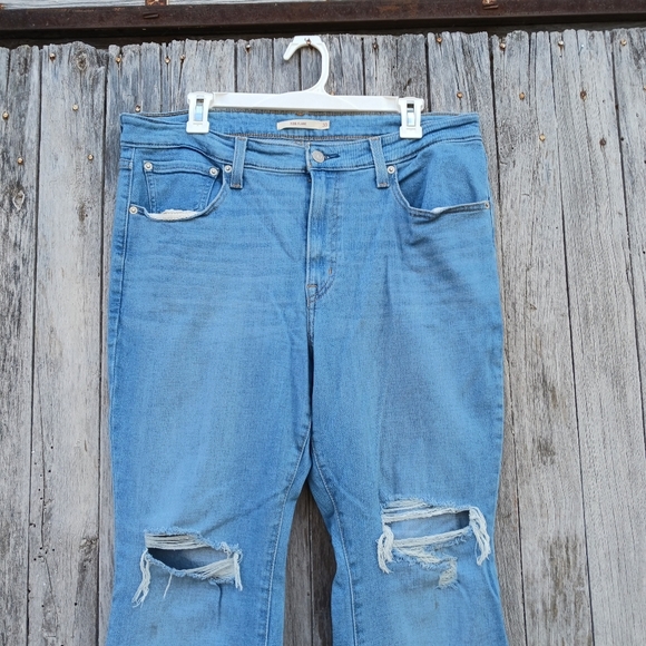 Levis 726 Jeans Women Size 33 Flared Bell Bottoms Stretch Blue Denim Distressed - Picture 5 of 6